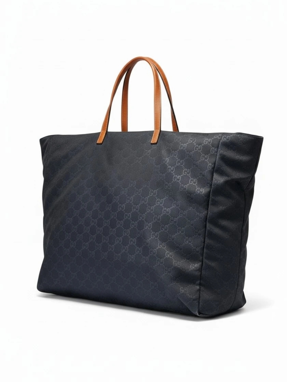 Gucci GG Nylon Tote Black with Brown Leather Handles - Picture 2 of 12